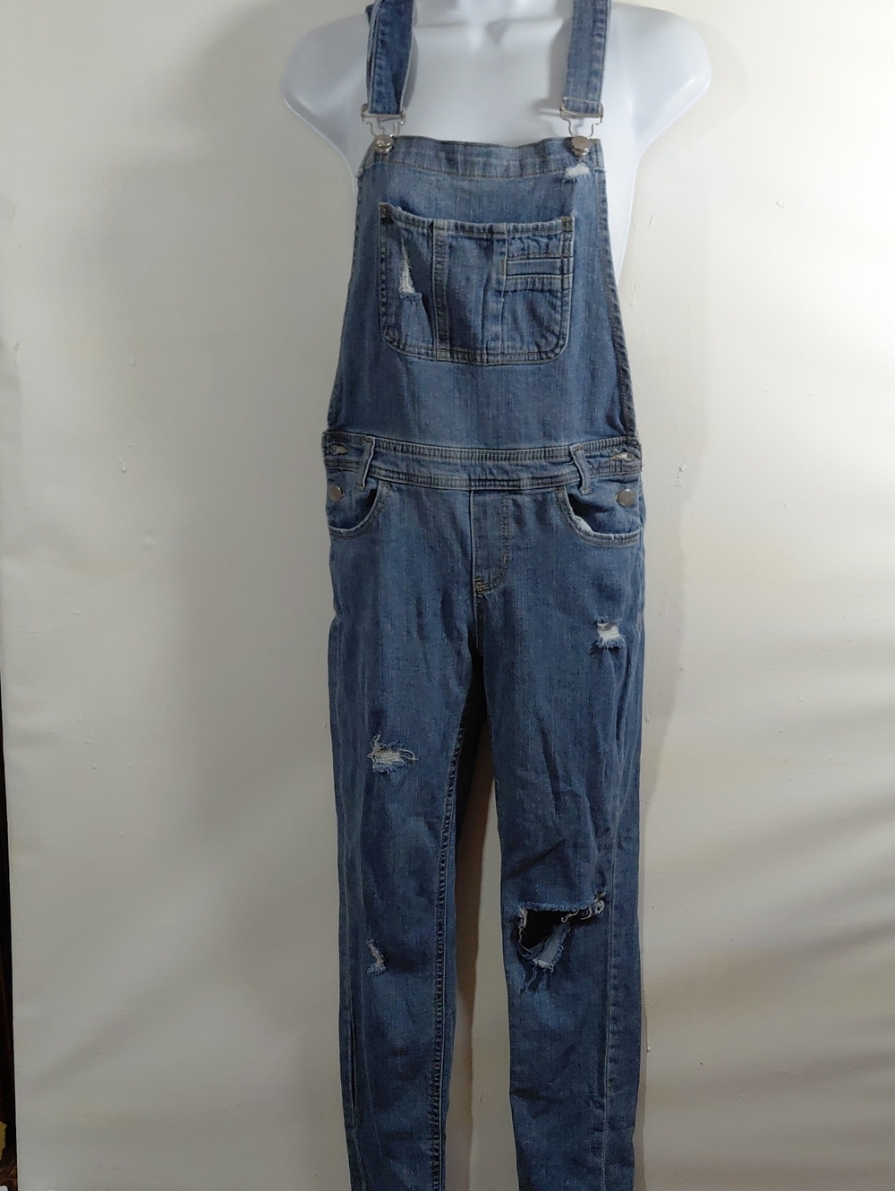 RSQ Women's Blue Cotton Stretch Distressed Denim Overalls 1/w25